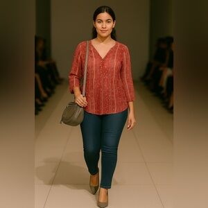 Lucky Brand Border Print Peasant Top